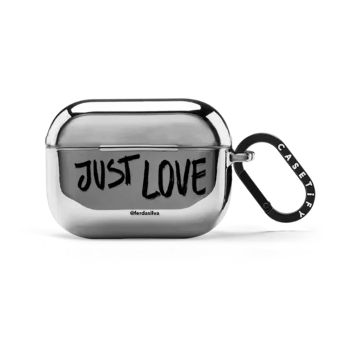 Just Love words B | AirPods Pro 2 / Earbuds Mirror Case / Silver | Image 1