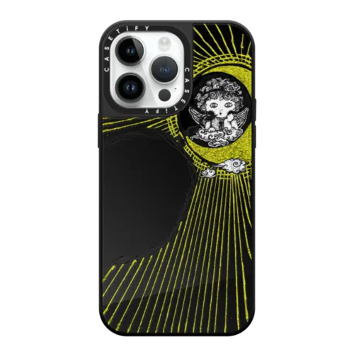 Baby Angel Girl blessing | iPhone 14 Pro Max / Mirror Case MagSafe Compatible / Black on Black | Image 1