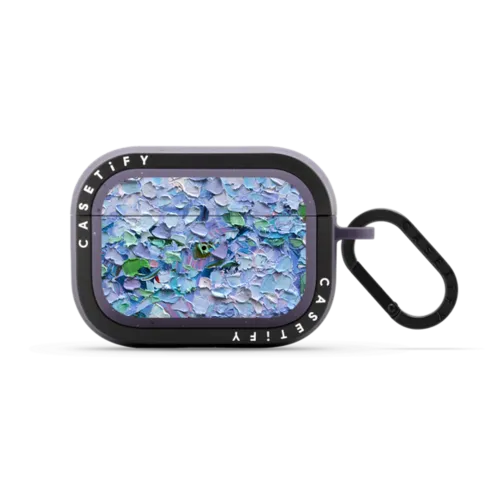 Nantucket Blue Hydrangeas | AirPods Pro 2 / Earbuds Bounce Case / Matte Deep Purple | Image 1