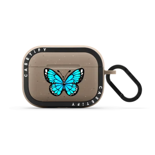 Blue Monarca by Sofia Castellanos | AirPods Pro 2 / Earbuds Bounce Case / Matte Taupe | Image 1