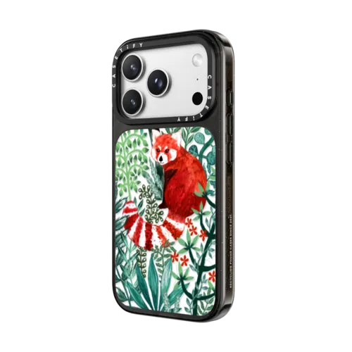 Red Panda Florals by Papio Press | iPhone 18 Pro Max / Impact Case MagSafe Compatible - Glossy / Glossy Black | Image 2