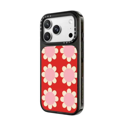 Retro Floral Red and Pink | iPhone 18 Pro Max / Impact Case MagSafe Compatible - Glossy / Glossy Black | Image 2