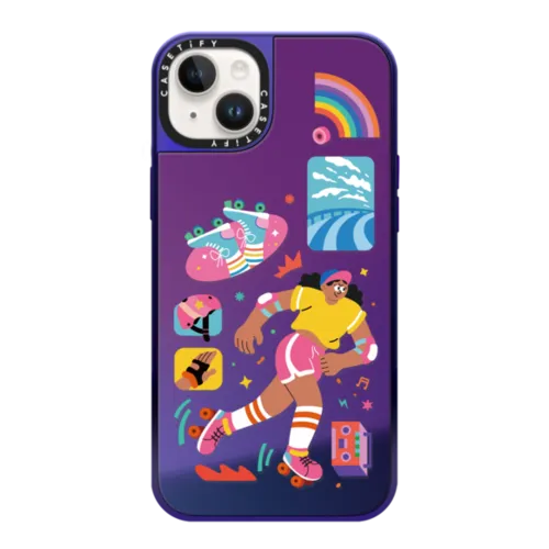 Let's Roller-Skate | iPhone 14 Plus / Mirror Case MagSafe Compatible / Purple Disco on Purple | Image 1