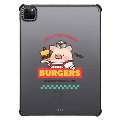 Always Fresh and Hot Burgers by LuLu the Piggy | iPad Pro 11-inch (3rd/4th gen) / iPad Impact Case / Black | Image 1