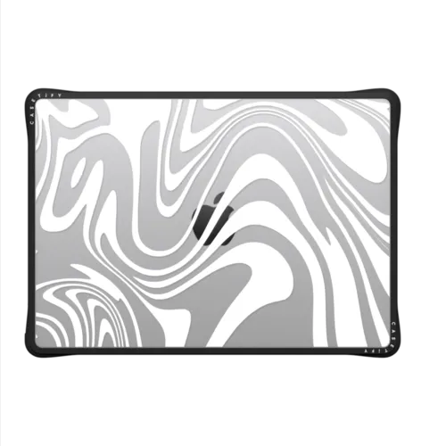 Marble Transparent Trippy Wavy Swirl White Spiral Warp Twirl Retro 70s Psychedelic Acid Groovy Abstract Pattern | MacBook Pro 14-inch (M1 - M5) / MacBook Impact Case / Black | Image 2