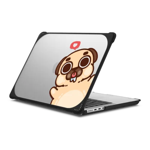 Puglie Pug Lickie | MacBook Pro 14-inch (M1 - M5) / MacBook Bounce Case / Black | Image 1