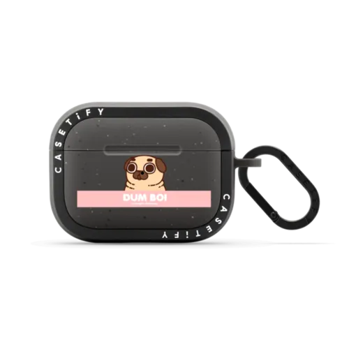 Puglie Pug Dum Boi | AirPods Pro 2 / Earbuds Bounce Case / Matte Charcoal | Image 1