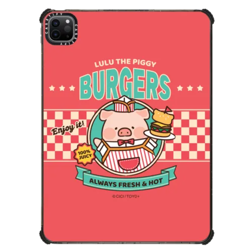 Always Fresh and Hot Burgers by LuLu the Piggy | iPad Pro 11-inch (3rd/4th gen) / iPad Impact Case / Black | Image 1
