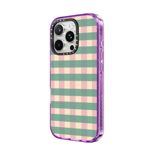 Pink and Teal Plaid by Oh So Graceful | iPhone 16 Pro Max / Impact Case MagSafe Compatible / Purple | Image 2
