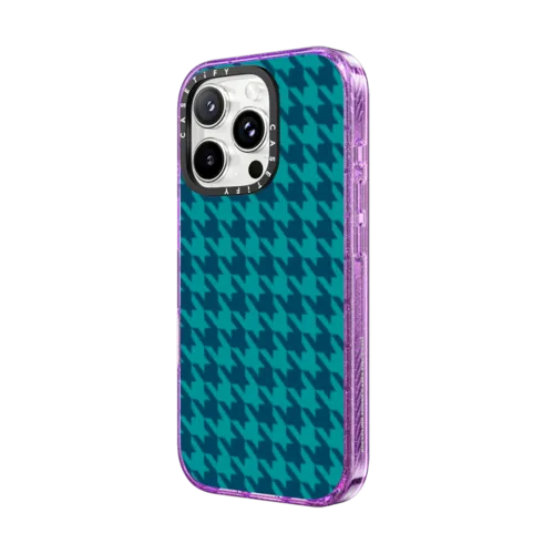 Blue Houndstooth by Oh So Graceful | iPhone 16 Pro Max / Impact Case MagSafe Compatible / Glitter Purple | Image 2