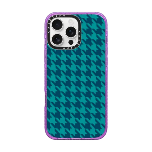 Blue Houndstooth by Oh So Graceful | iPhone 16 Pro Max / Impact Case MagSafe Compatible / Glitter Purple | Image 1