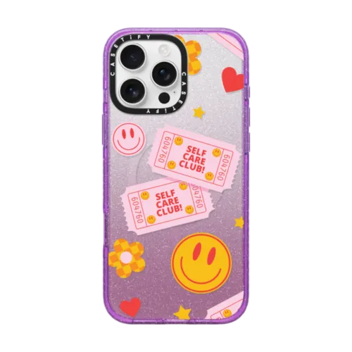 Self Care Club! Phone Case | iPhone 16 Pro Max / Impact Case MagSafe Compatible / Glitter Purple | Image 1