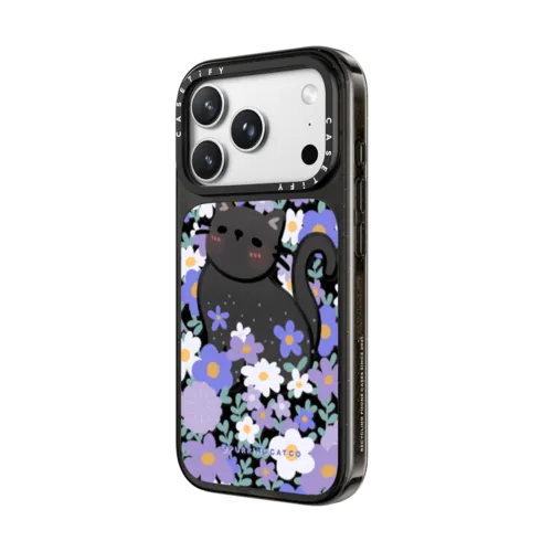 Cat in Flowers by Purringcatco | iPhone 18 Pro Max / Impact Case MagSafe Compatible - Glossy / Glossy Black | Image 2