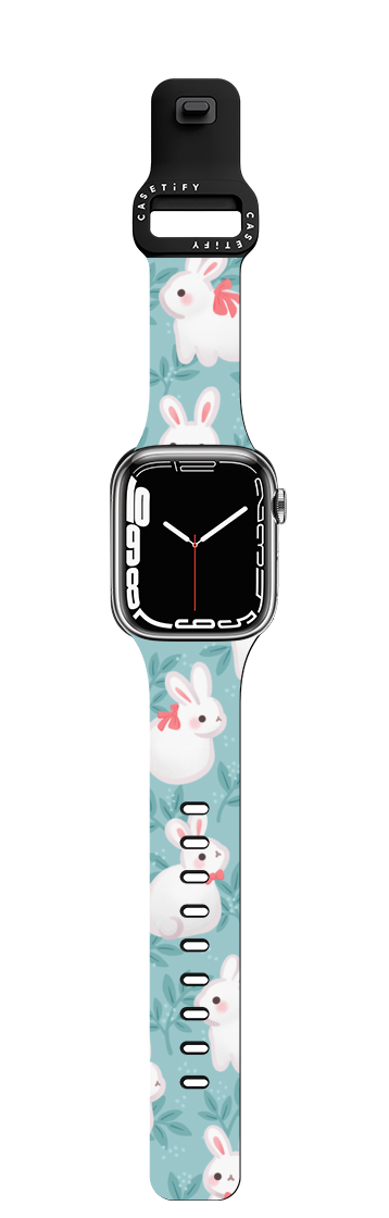 Cool Bunnies (Teal) by Purringcatco | Apple Watch Series 7-9 (45mm) / Impact Band / Black | Image 1