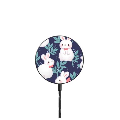 Cool Bunnies (Navy) by Purringcatco |   / PowerThru Magnetic Wireless Charger MagSafe Compatible / Black | Image 1