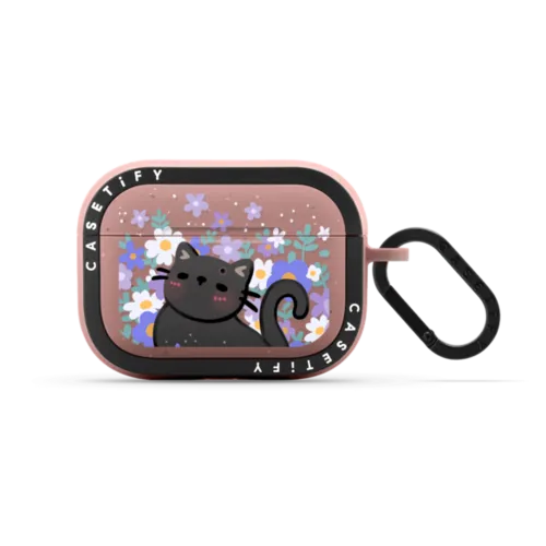 Cat in Flowers by Purringcatco | AirPods Pro 2 / Earbuds Bounce Case / Matte Dusty Rose | Image 1