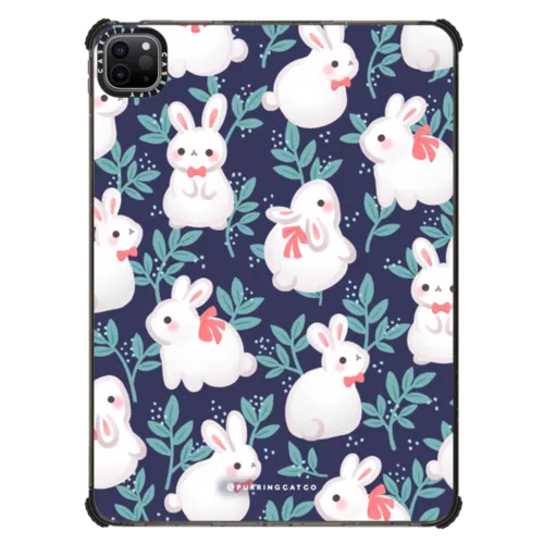 Cool Bunnies (Navy) by Purringcatco | iPad Pro 11-inch (3rd/4th gen) / iPad Impact Case / Black | Image 1