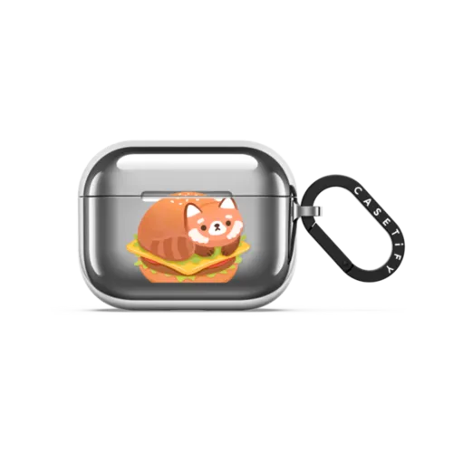 Red Panda Burger by Purringcatco | AirPods Pro 3 / Earbuds Mirror Case / Silver | Image 1