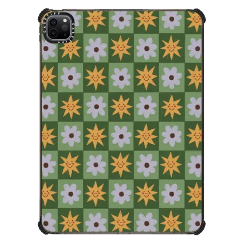 checkerboard flowers and stars | iPad Pro 11-inch (3rd/4th gen) / iPad Impact Case / Black | Image 1