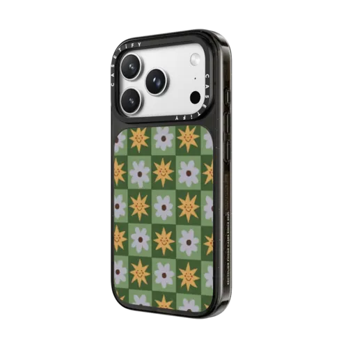 checkerboard flowers and stars | iPhone 18 Pro Max / Impact Case MagSafe Compatible - Glossy / Glossy Black | Image 2