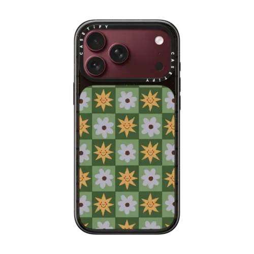 checkerboard flowers and stars | iPhone 18 Pro Max / Impact Case MagSafe Compatible - Glossy / Glossy Black | Image 1
