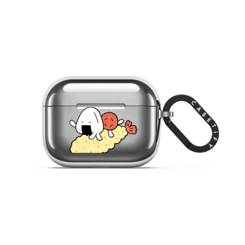 Onigiri&Umeboshi Flying Tempura by FURIIRAKUN | AirPods Pro 3 / Earbuds Mirror Case / Silver | Image 1
