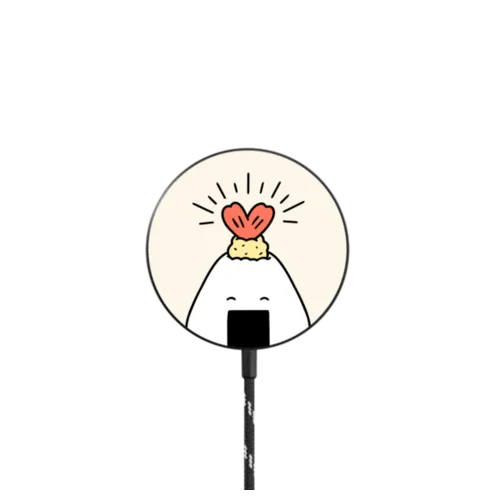 Onigiri Tenmusu charging by FURIIRAKUN |   / PowerThru Magnetic Wireless Charger MagSafe Compatible / Black | Image 1