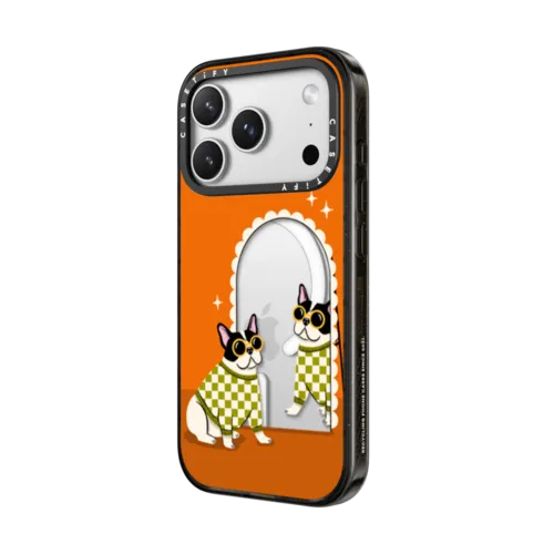 Checkered French Bulldog Mirror | iPhone 17 Pro Max / Impact Case MagSafe Compatible / Black | Image 2