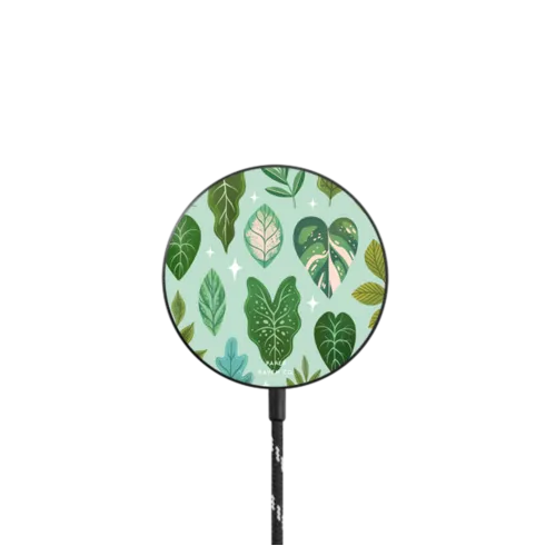 Tropical Leaves |   / PowerThru Magnetic Wireless Charger MagSafe Compatible / Black | Image 1