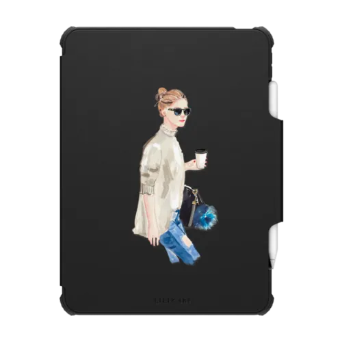 Lady Drinking Coffee | iPad Pro 11-inch (3rd/4th gen) / iPad Impact Folio Case / Black | Image 1