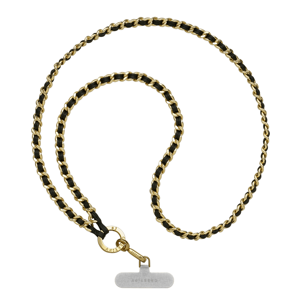 Leather Chain Cross-body Strap - Black in Champagne Gold
