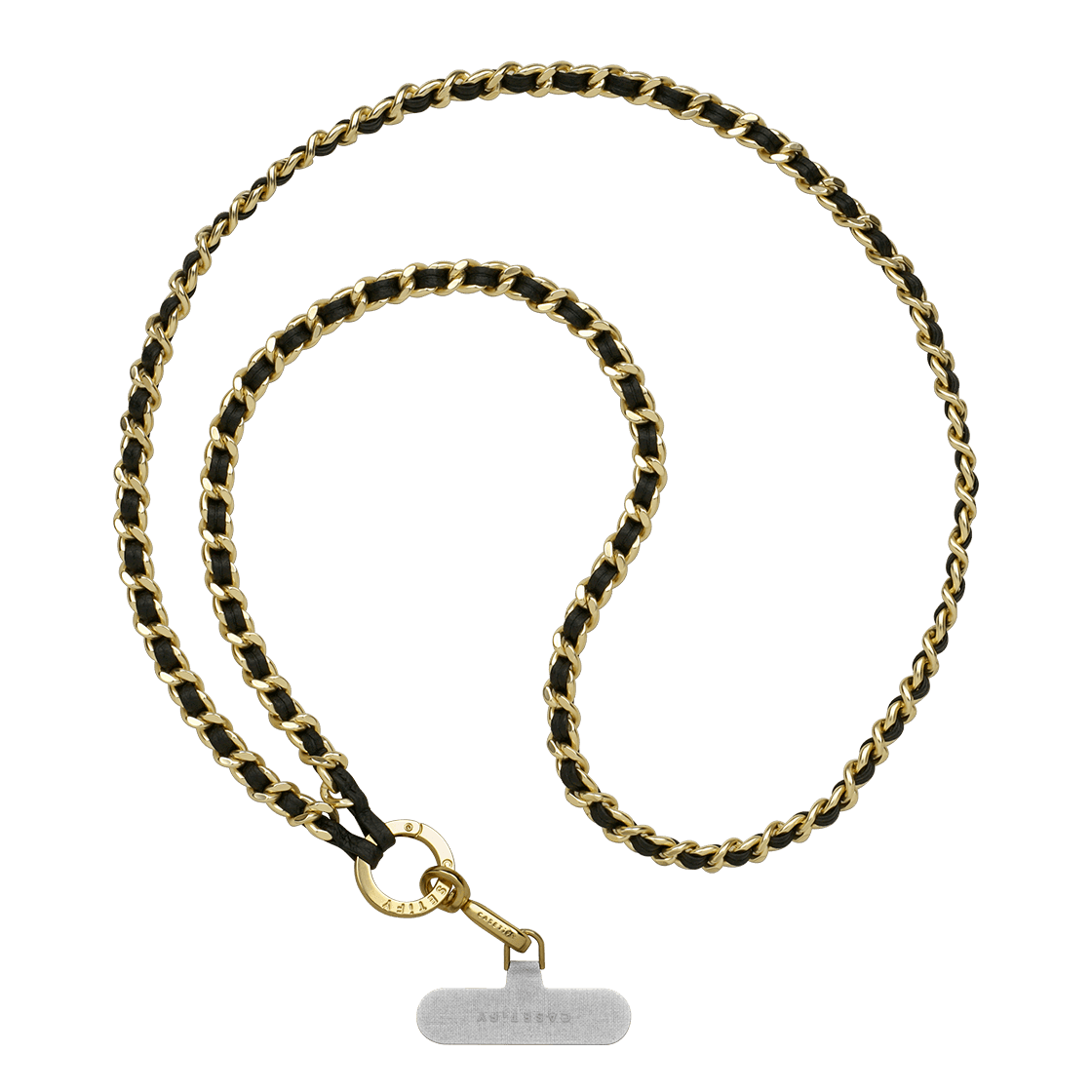 Leather Chain Cross-body Strap - Black in Champagne Gold