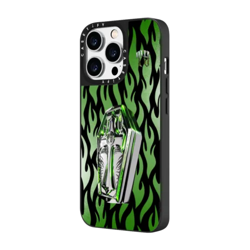 Tyson Yoshi - Coffin in Neon Green | iPhone 14 Pro / Mirror Case MagSafe Compatible / Silver on Black | Image 2