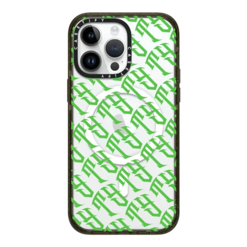 Tyson Yoshi - TY logo in Green | iPhone 14 Pro Max / Impact Case MagSafe Compatible / Black | Image 1