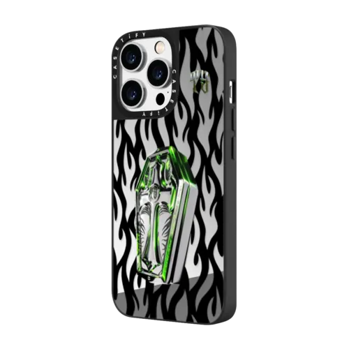 Tyson Yoshi - Coffin in Black | iPhone 14 Pro / Mirror Case MagSafe Compatible / Silver on Black | Image 2