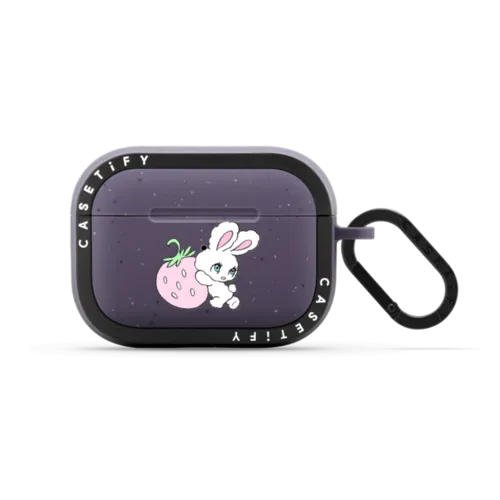 Bunny Carrying Strawberry | AirPods Pro 2 / Earbuds Bounce Case / Matte Deep Purple | Image 1