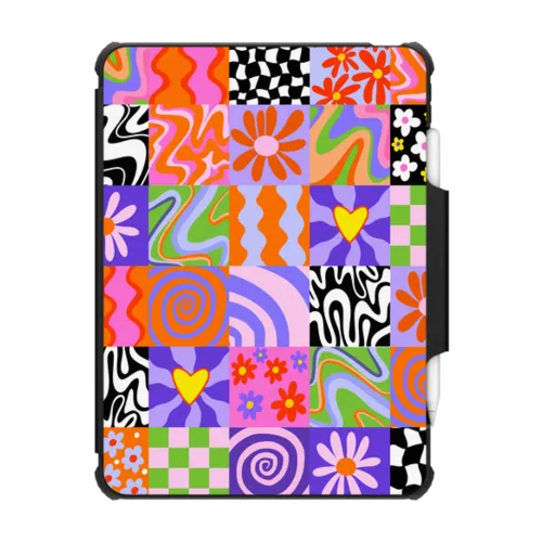 Retro Checkerboard by Illustrated By Charlie | iPad Pro 11-inch (3rd/4th gen) / iPad Impact Folio Case / Black | Image 1