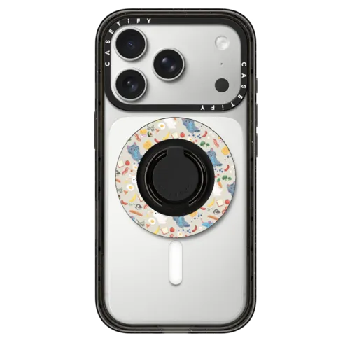 Breakfast Foods with Animals | Snappy Ring Holder / Snappy Ring Holder MagSafe Compatible / Black | Image 1
