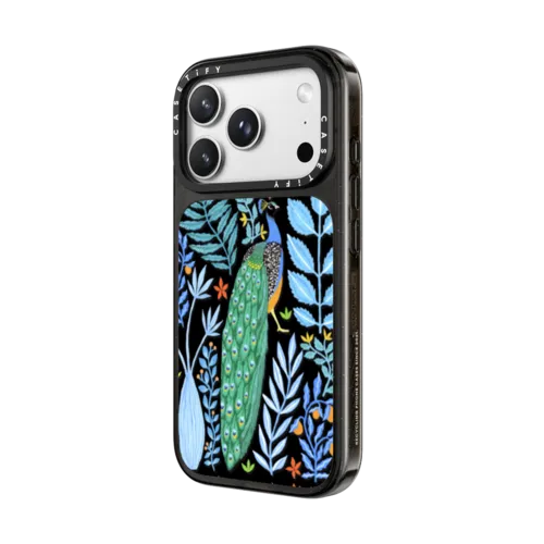 Summer Peacock in the Flowers by Papio Press | iPhone 18 Pro Max / Impact Case MagSafe Compatible - Glossy / Glossy Black | Image 2