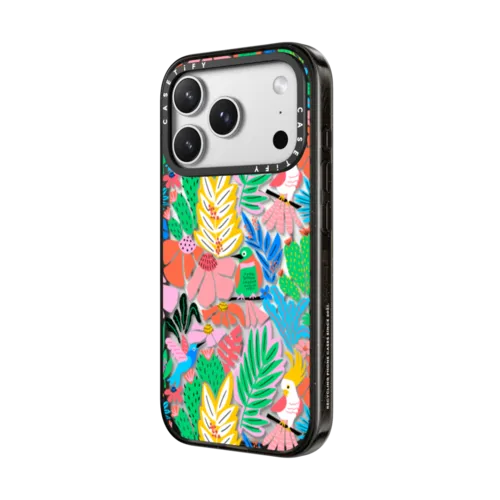 Tropical Birds Jungle Rainforest Exotic Summer Pattern | iPhone 17 Pro Max / Impact Case MagSafe Compatible / Black | Image 2