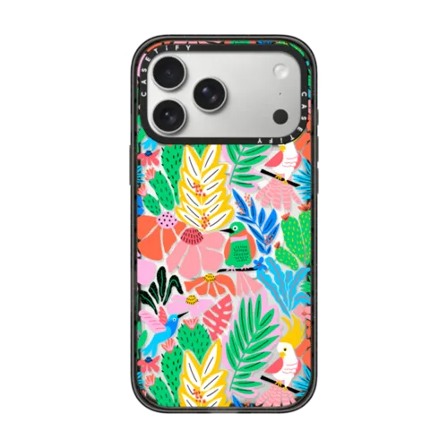 Tropical Birds Jungle Rainforest Exotic Summer Pattern | iPhone 17 Pro Max / Impact Case MagSafe Compatible / Black | Image 1