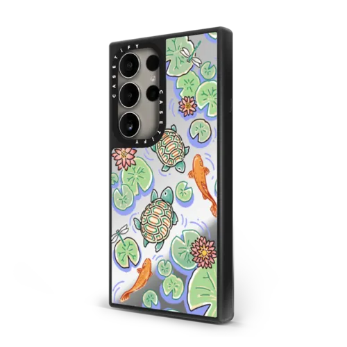 Lily Ponds | Galaxy S24 Ultra / Mirror Case / Silver on Black | Image 2
