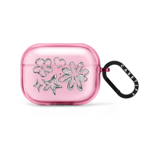 Chrome Doodles | AirPods Pro 2 / Earbuds Impact Case / Pink Fizz | Image 1