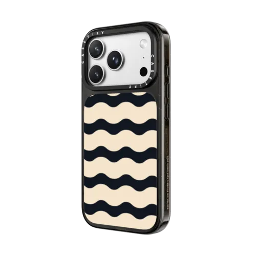 Black And White Wavy Stripe | iPhone 18 Pro / Impact Case MagSafe Compatible - Glossy / Glossy Black | Image 2