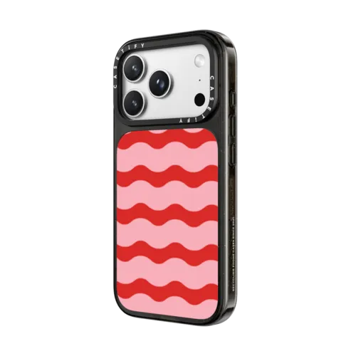 Red And Pink Wavy Stripe | iPhone 18 Pro Max / Impact Case MagSafe Compatible - Glossy / Glossy Black | Image 2