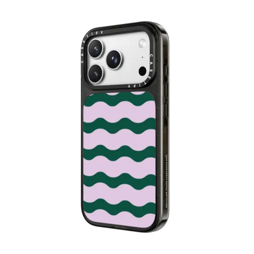 Lilac And Green Wavy Stripe | iPhone 18 Pro Max / Impact Case MagSafe Compatible - Glossy / Glossy Black | Image 2