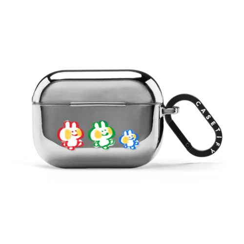 Colorful Bunny March Earbud Case | AirPods Pro 2 / Earbuds Mirror Case / Silver | Image 1
