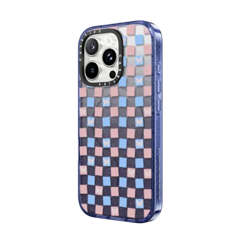Checkered Butterflies | iPhone 16 Pro Max / Impact Case MagSafe Compatible / Glitter Indigo | Image 2