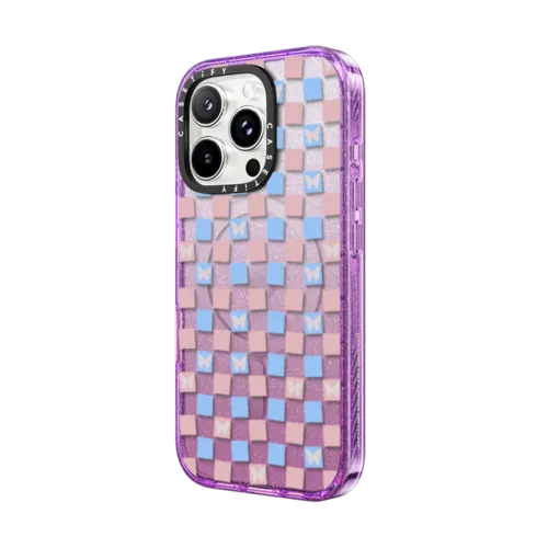 Checkered Butterflies | iPhone 16 Pro Max / Impact Case MagSafe Compatible / Glitter Purple | Image 2