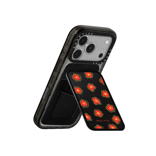 red daisies | Snappy Cardholder Stand / Snappy Cardholder Stand MagSafe Compatible / Black | Image 3